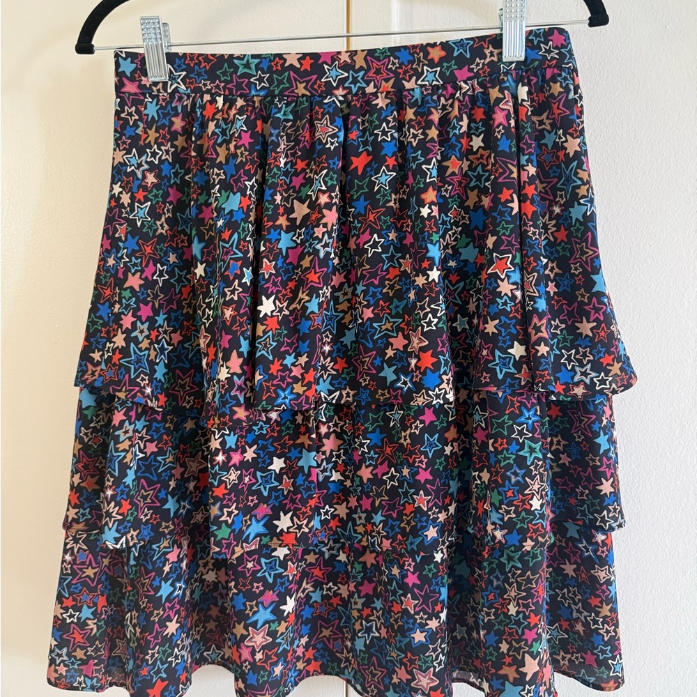 J. Crew Black Tiered Skirt with Multicolor Star Print